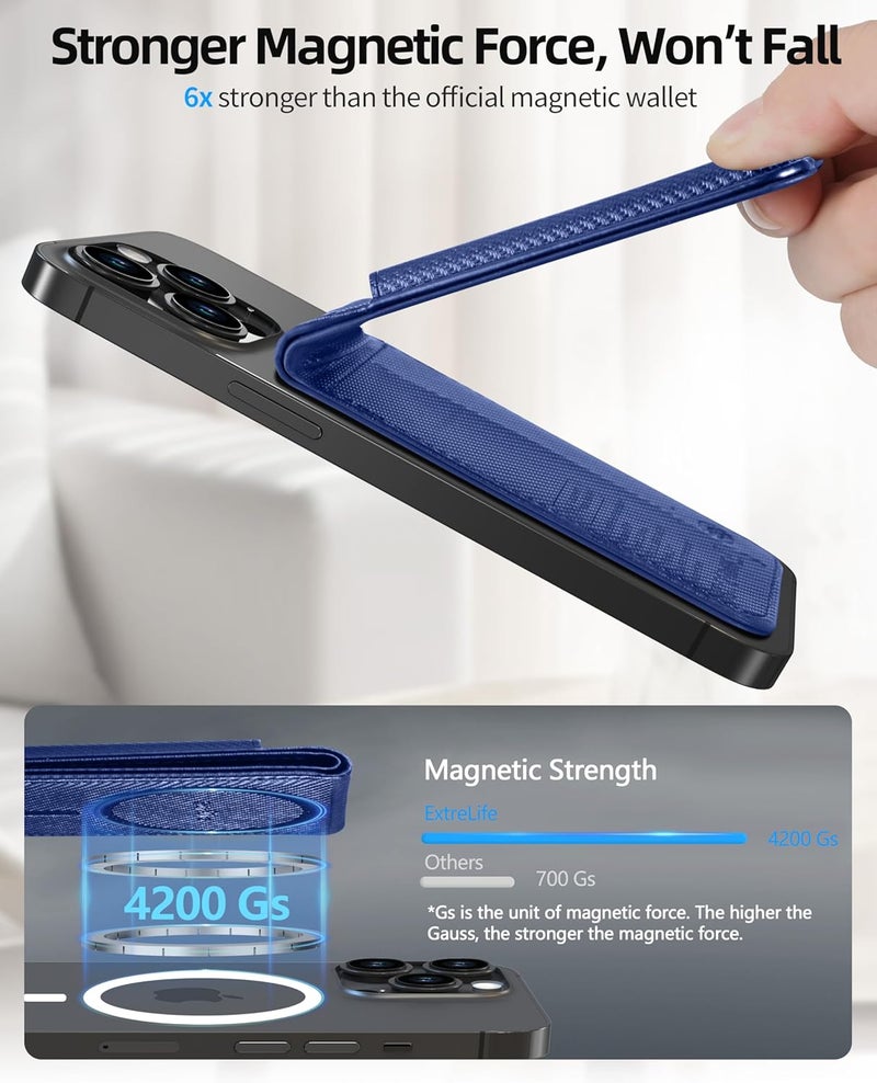 ExtreLife for Magsafe Wallet, Works with Apple Find My, Strongest Magnetic Wallet for iPhone 17/16/15/14/13/12 Series, WalletTracker with Adjustable Stand, 6 Card Holder, Bright Blue - Image 4
